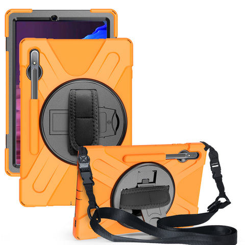 For Samsung Tab S7 T870 /Tab S7 Plus T970/T975 Protective Cover with Pen Slot Anti-fall Belt Holder + Wristband + Straps Orange_Samsung Tab S7 Plus T970/T975 ZopiStyle
