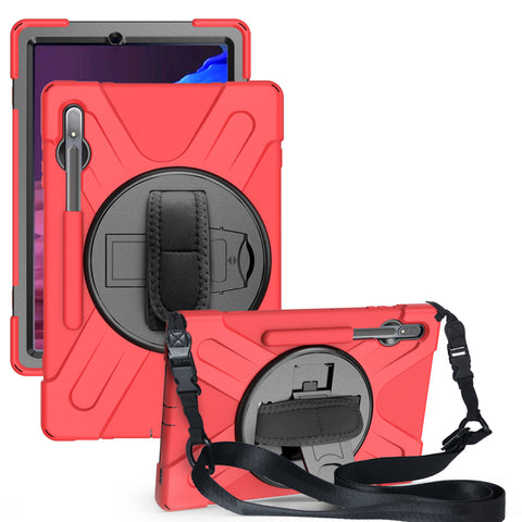 For Samsung Tab S7 T870 /Tab S7 Plus T970/T975 Protective Cover with Pen Slot Anti-fall Belt Holder + Wristband + Straps red_Samsung Tab S7 Plus T970/T975 ZopiStyle