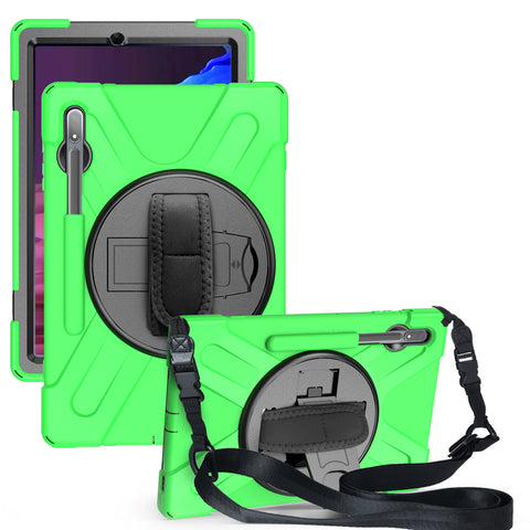 For Samsung Tab S7 T870 /Tab S7 Plus T970/T975 Protective Cover with Pen Slot Anti-fall Belt Holder + Wristband + Straps green_Samsung Tab S7 Plus T970/T975 ZopiStyle