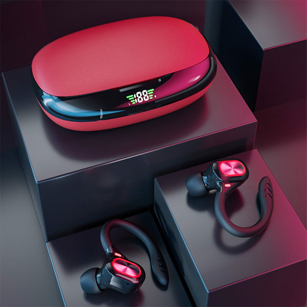 Sports Ipx5 Waterproof Wireless S730 Bluetooth-compatible  Earphones Digital Display Tws Noise Reduction Hanging Ear Headset red ZopiStyle