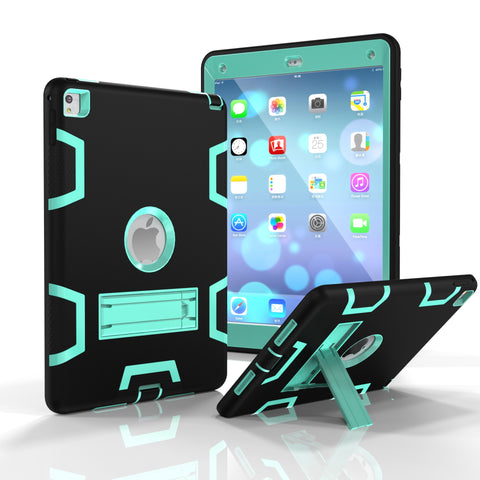 For iPad air2/iPad 6/iPad pro 9.7 2016 PC+ Silicone Hit Color Armor Case Tri-proof Shockproof Dustproof Anti-fall Protective Cover  Black + mint green ZopiStyle