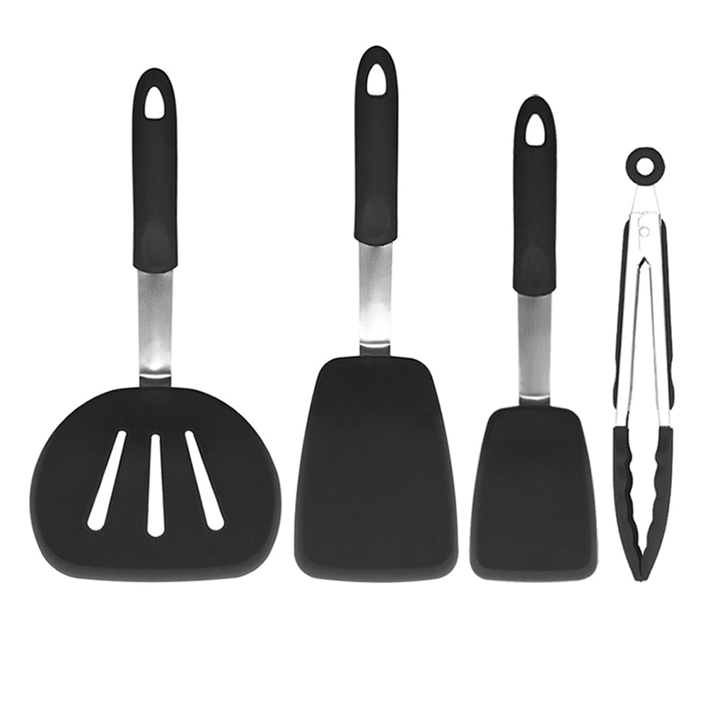 Kitchen Heat-resistant Silicone Non-stick Cooking Spoon Spatula Utensils Dinnerware Set Cooking Tools Big round shovel + big shovel + middle shovel + food clip ZopiStyle