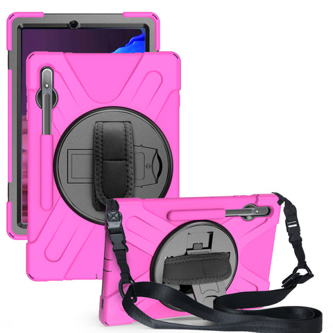 For Samsung Tab S7 T870 /Tab S7 Plus T970/T975 Protective Cover with Pen Slot Anti-fall Belt Holder + Wristband + Straps Rose red_Samsung Tab S7 Plus T970/T975 ZopiStyle