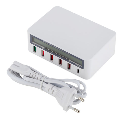5 Port USB QC 3.0 Quick Charger LCD Voltage Current Display for iPhone iPad Samsung white_EU plug ZopiStyle
