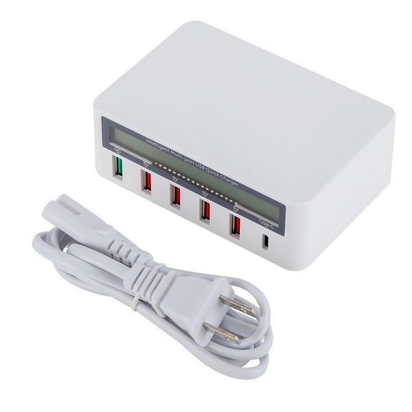 5 Port USB QC 3.0 Quick Charger LCD Voltage Current Display for iPhone iPad Samsung white_EU plug ZopiStyle
