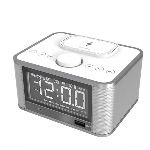 M7 Multifunctional Bluetooth-compatible  Speaker Led Screen Home Hotel Hi-fi Stereo Desktop Wireless Charging Digital Alarm Clock White_US plug ZopiStyle