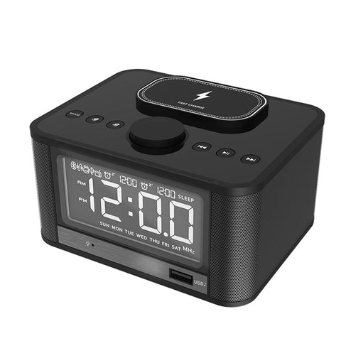 M7 Multifunctional Bluetooth-compatible  Speaker Led Screen Home Hotel Hi-fi Stereo Desktop Wireless Charging Digital Alarm Clock black_US plug ZopiStyle