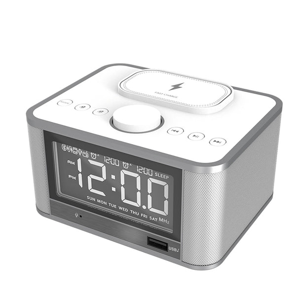 M7 Multifunctional Bluetooth-compatible  Speaker Led Screen Home Hotel Hi-fi Stereo Desktop Wireless Charging Digital Alarm Clock White_EU plug ZopiStyle