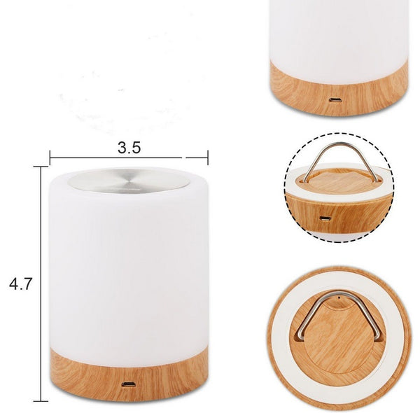 Seven Color Wood Grain Charging Night Lamp Bedside Light Table Lamps Touch Pat Ambience Lighting Cylindrical ZopiStyle