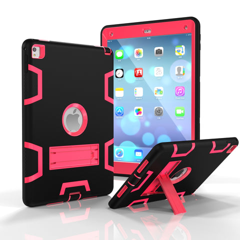 For iPad air2/iPad 6/iPad pro 9.7 2016 PC+ Silicone Hit Color Armor Case Tri-proof Shockproof Dustproof Anti-fall Protective Cover  Black + rose red ZopiStyle