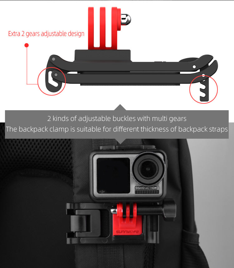 Universal Backpack Clamp Adjustable Clip Mount Knapsack Belt Camera Holder for GoPro Osmo Action Sports Camera Accessories black ZopiStyle