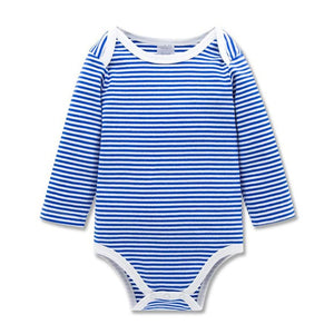Baby Blue & White Stripped Patterned Cute Pretty Long Sleeve Vest Bodysuit Romper Dew Bees