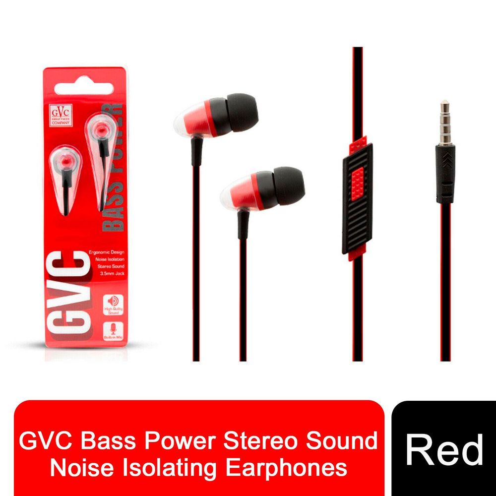 GVC Bass Power Stereo Sound Noise Isolating Earphones Red GVC
