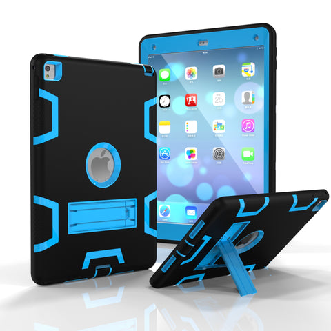 For iPad air2/iPad 6/iPad pro 9.7 2016 PC+ Silicone Hit Color Armor Case Tri-proof Shockproof Dustproof Anti-fall Protective Cover  Black + blue ZopiStyle