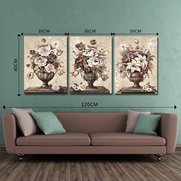 3Pcs/Set Paint Flowers Canvas  Painting Print Wall  Art  Picture Living  Room  Decoration Style One_30x40cm ZopiStyle