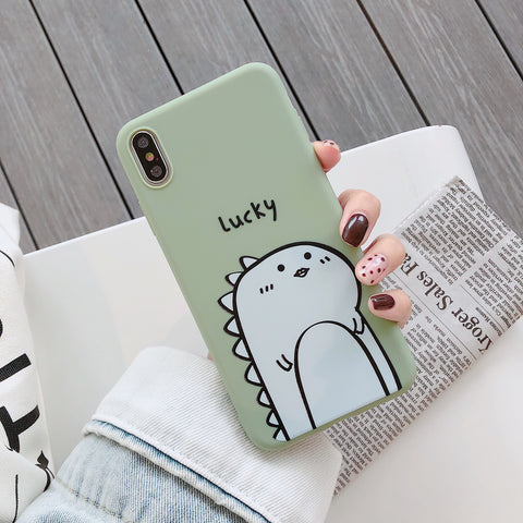 Color Painted Green Background Dinosaur Pattern Phone Case for iPhone 7/8, 7 plus/8 plus, X/XS, XR, XS max TPU Non-slip Shockproof Full Protective Case  Green lucky ZopiStyle