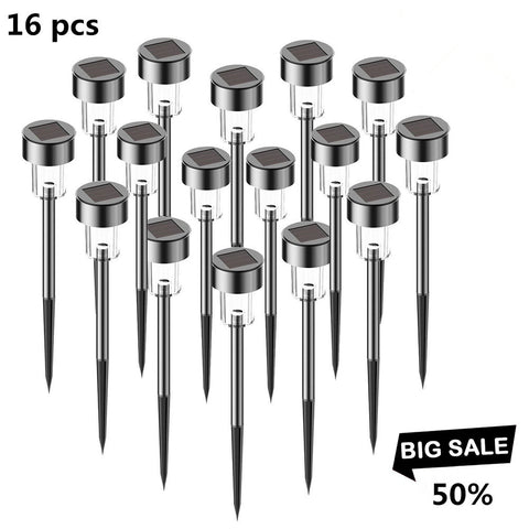 16pcs Energy Saving Solar Power LED Lawn Pin Lamp Waterproof Stainless Steel Projection Light Yard Decoration Warm white light_5.5*36.5CM ZopiStyle