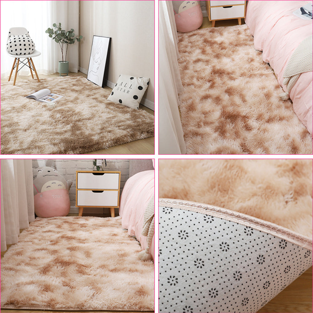 Carpet Tie Dyeing Plush Soft Floor Mat for Living Room Bedroom Anti-slip Rug Khaki_80x160cm ZopiStyle