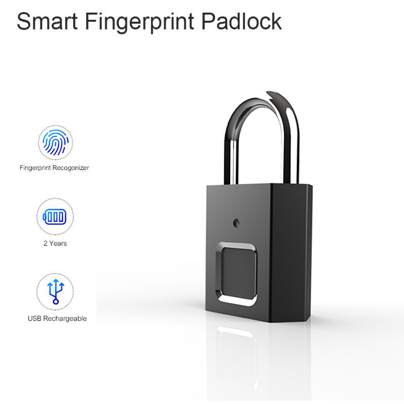 Smart Door Padlocks Rechargeable Door Lock Fingerprint Keyless Quick Unlock Fingerprint Lock black ZopiStyle