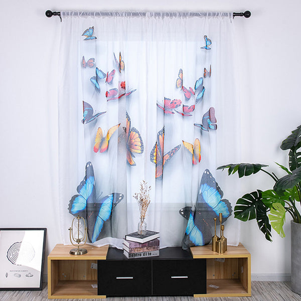 2pcs Butterfly Terry Printing Window Screen for Living Room Decoration Butterfly Terry_W 135CM* H 200CM ZopiStyle
