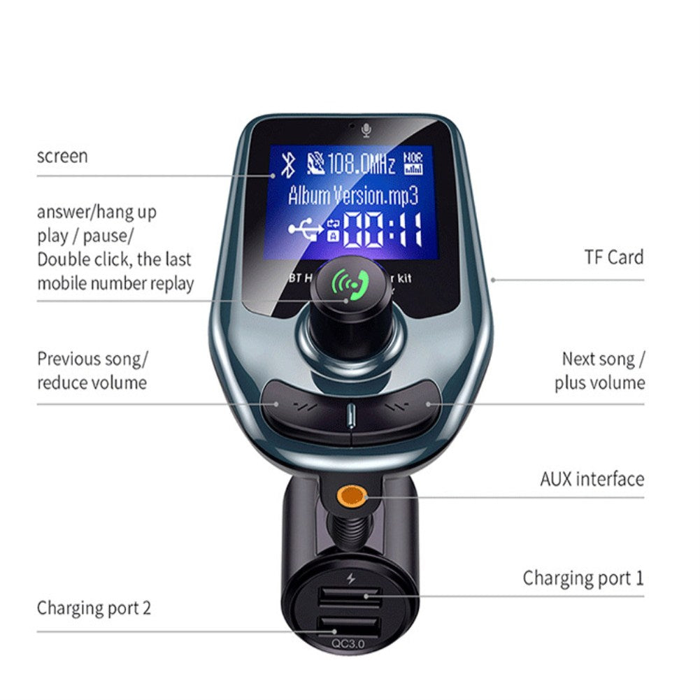 Big Screen Car MP3 Bluetooth 5.0 Player Dual USB Charging black ZopiStyle