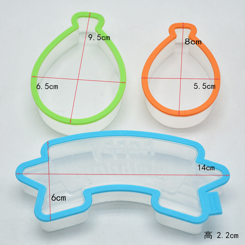 3Pcs/Pack Balloon Happy Birthday Cutter Mold Plastic Biscuit Mould Fondant Cake Decoration Baking Mold 35g ZopiStyle