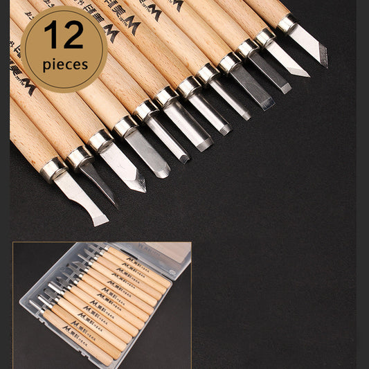 1 Set Wood Carving Chisels Knife Basic Cut Detailed Woodworking Gouges DIY Hand Tools 12 Pcs/box ZopiStyle