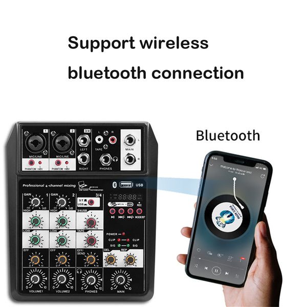 Portable Bluetooth-compatible 4-channel Audio  Mixer Sound Mixing Console Usb Interface C4 Mixer For Stage Performances Network Anchors Music Creation U.S. plug ZopiStyle