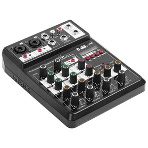 Portable Bluetooth-compatible 4-channel Audio  Mixer Sound Mixing Console Usb Interface C4 Mixer For Stage Performances Network Anchors Music Creation U.S. plug ZopiStyle