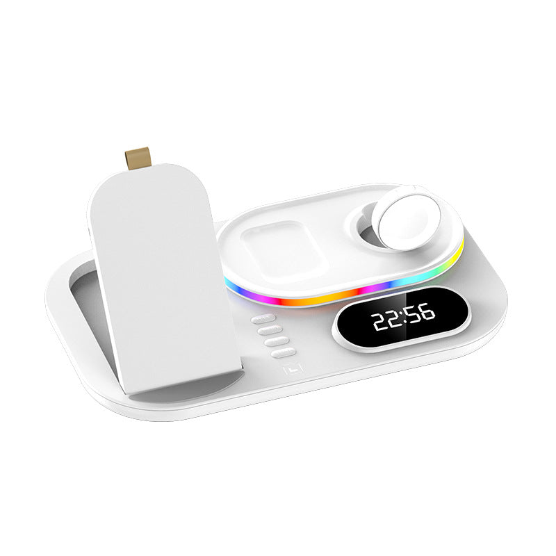 4 In 1 Alarm Clock Wireless  Charger For Airpods Pro Iwatch Rgb Led Fast Charging Station For Iphone White ZopiStyle