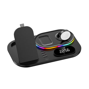 4 In 1 Alarm Clock Wireless  Charger For Airpods Pro Iwatch Rgb Led Fast Charging Station For Iphone Black ZopiStyle