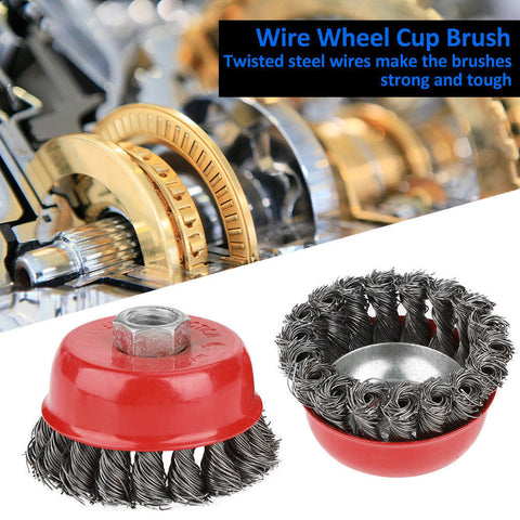 2Pcs M14 Crew Knot Wire Wheel Cup Brush Set for Angle Grinder Steel Wire Alloy Twisted Crimped Wire Brushes Kit 2pcs 75mm bowl brushes ZopiStyle