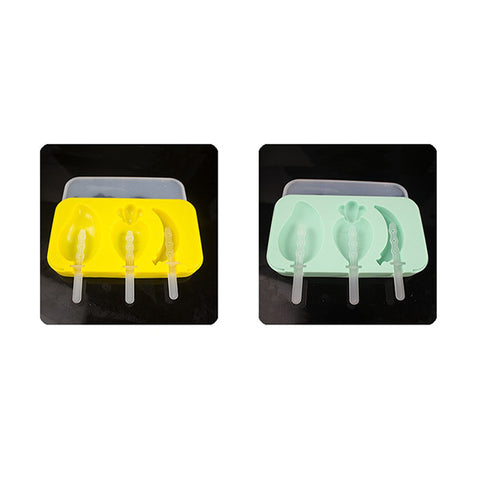 3 Cavities Silicone Ice Cream Mold Reusable Ice Cubes Tray Popsicle Mold with Stick random_Banana radish mango ZopiStyle