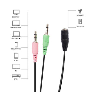 2 In 1 Mobile Phone Computer Headset Adapter Cable Microphone Adapter Cable Male And Female 3.5mm Audio Cable Black ZopiStyle