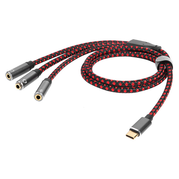 3 in 1 Type-C Audio Cable USB 3.1 Male to 3 3.5mm Female Splitter Cord AUX Microphone Earphone Jack Adapter red ZopiStyle