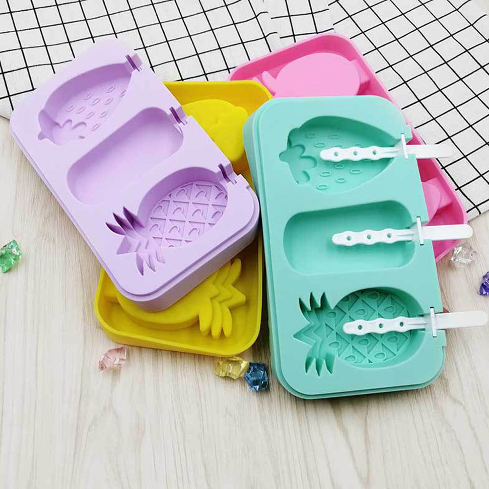 3 Cavities Silicone Ice Cream Mold Reusable Ice Cubes Tray Popsicle Mold with Stick random_Car Snowman Rabbit ZopiStyle