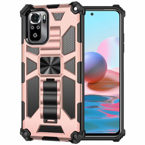 Shockproof Anti Fall Armor Phone  Case ,  with Metal Magnetic Bracket, Compatible For Redmi Note 9 Pro/9s/redmi Note 9/redmi Note 8 Pro/redmi Note 8/redmi 9/redmi 9a Rose gold_Redmi NOTE 8 PRO ZopiStyle