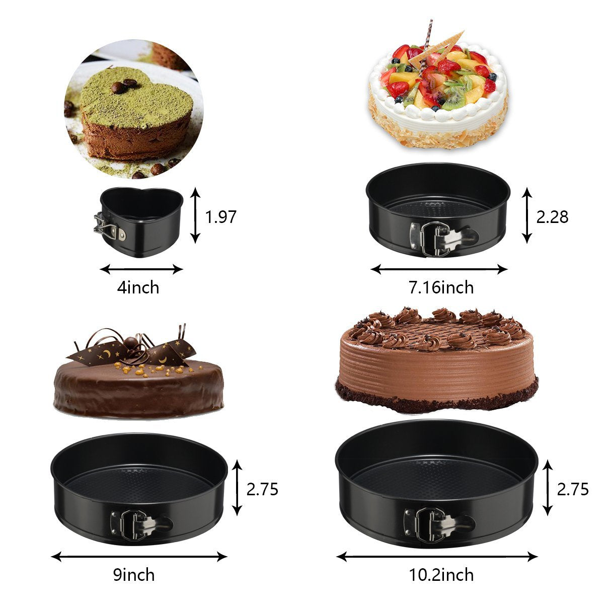 4Pcs/Set Non Stick Round Bake Tin Tray Cake Baking Tools Pan Bakeware for Kitchen black ZopiStyle