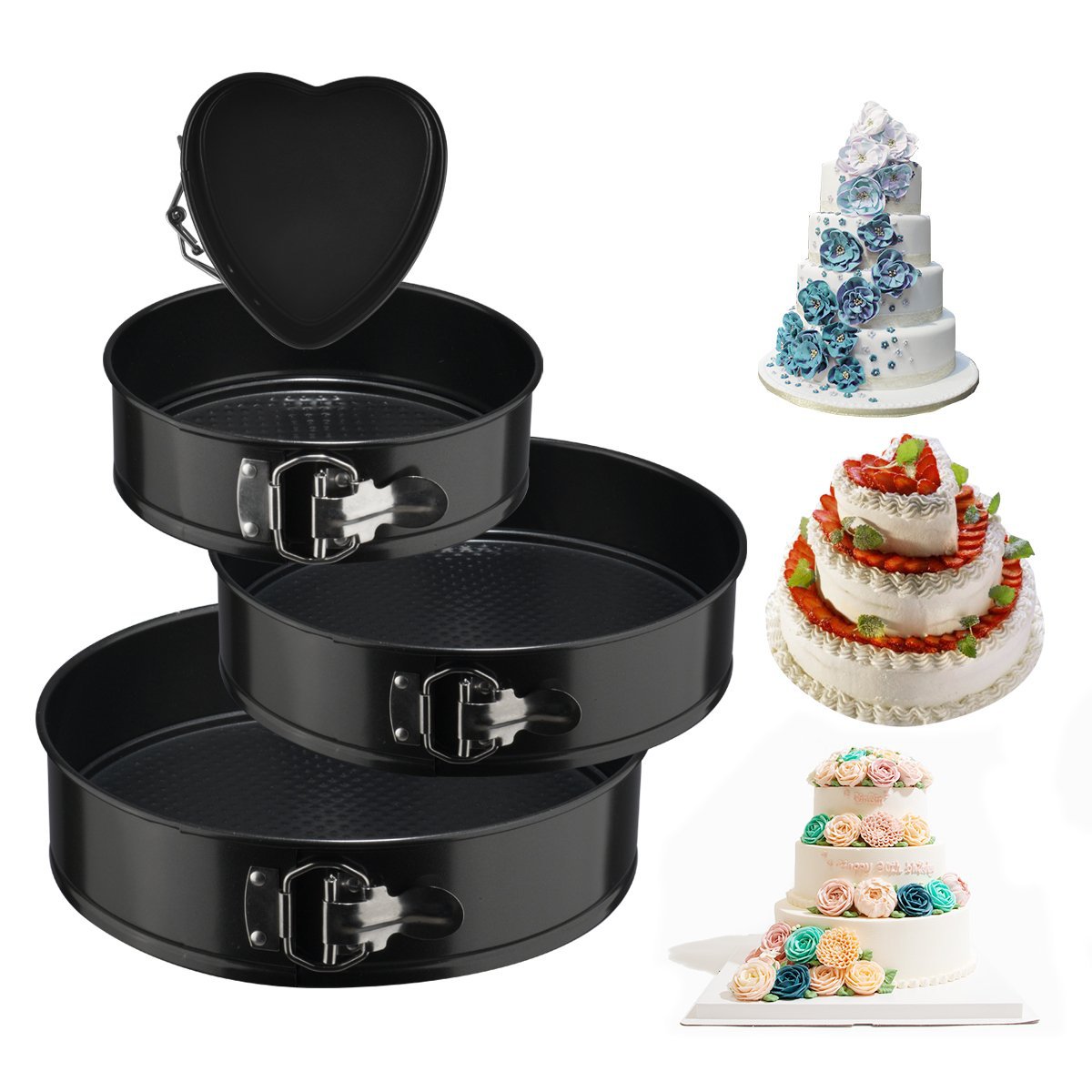 4Pcs/Set Non Stick Round Bake Tin Tray Cake Baking Tools Pan Bakeware for Kitchen black ZopiStyle